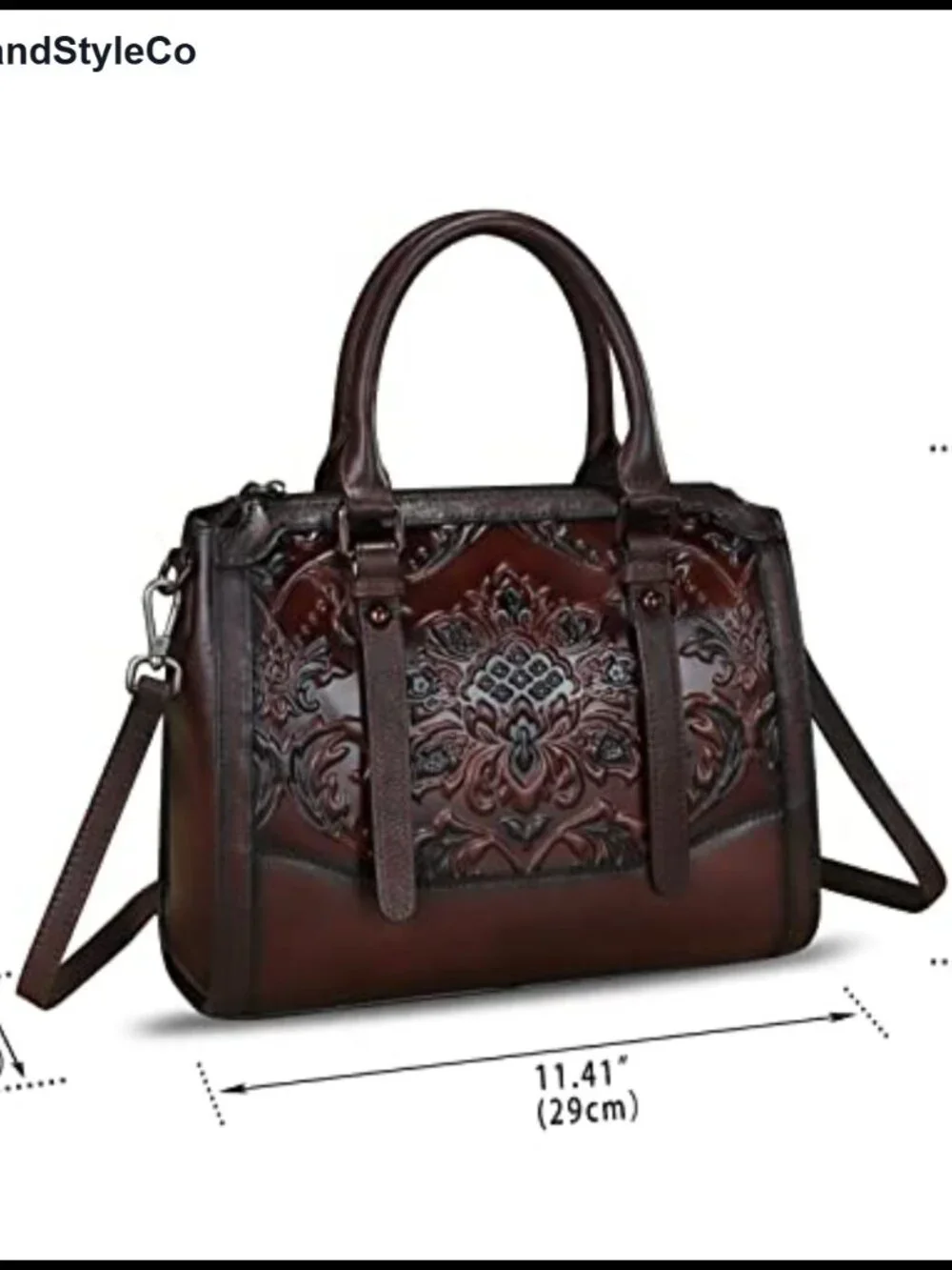 Genuine Leather Satchel Handbag Embossed Top Handle Hobo Bag